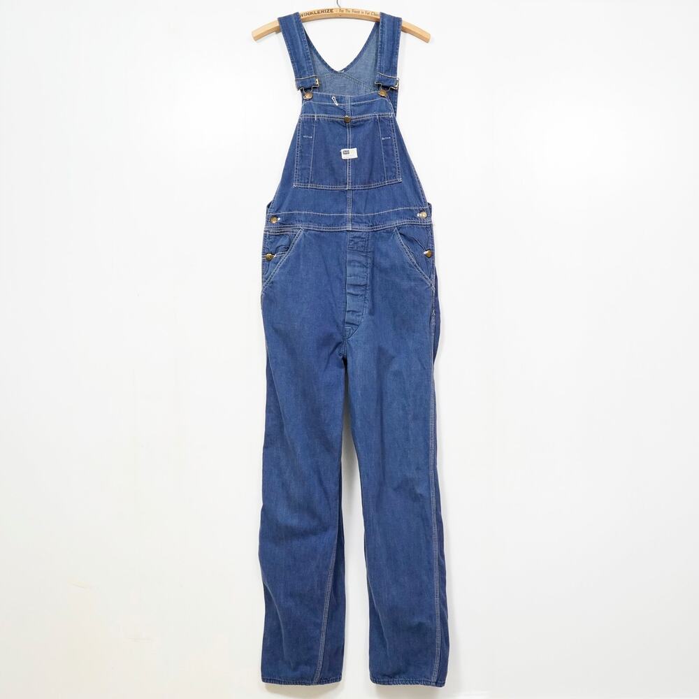 Vintage 70s Sears Union Made USA Denim Overalls Workwear Faded Blue 32x33